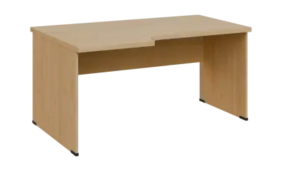 SIRL 38 - 166 stůl kancelářský, rohový, levý, dřevěná podnož, deska 36 mm, široký 1600 mm, javor horský