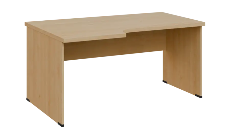 SIRL 38 - 166 stůl kancelářský, rohový, levý, dřevěná podnož, deska 36 mm, široký 1600 mm, javor horský