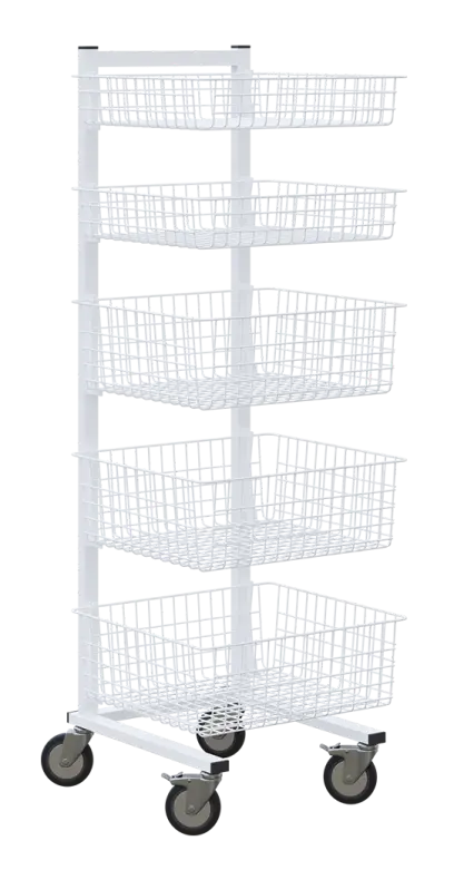 MNS - JP5 stojan s 5 odnímatelnými drátěnými koši, bílý lak