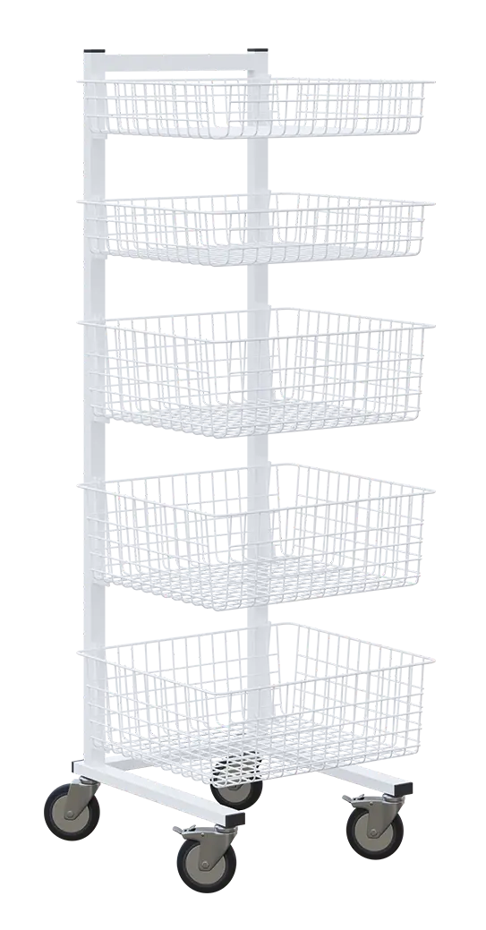 MNS - JP5 stojan s 5 odnímatelnými drátěnými koši, bílý lak