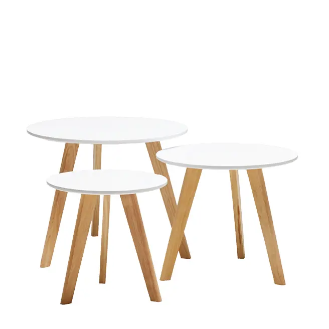 TRIO - 3 set konferenčních stolků, vrchní deska bílá, nohy buk