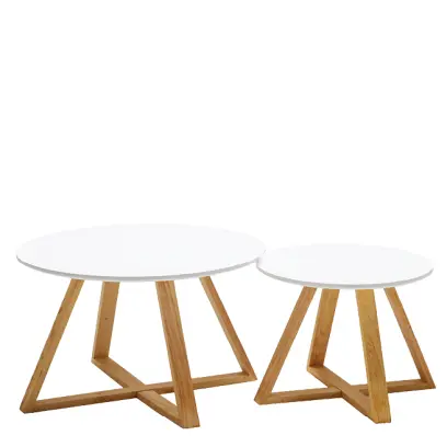 CROSS - 2 set konferenčních stolků, bílá vrchní deska, nohy buk