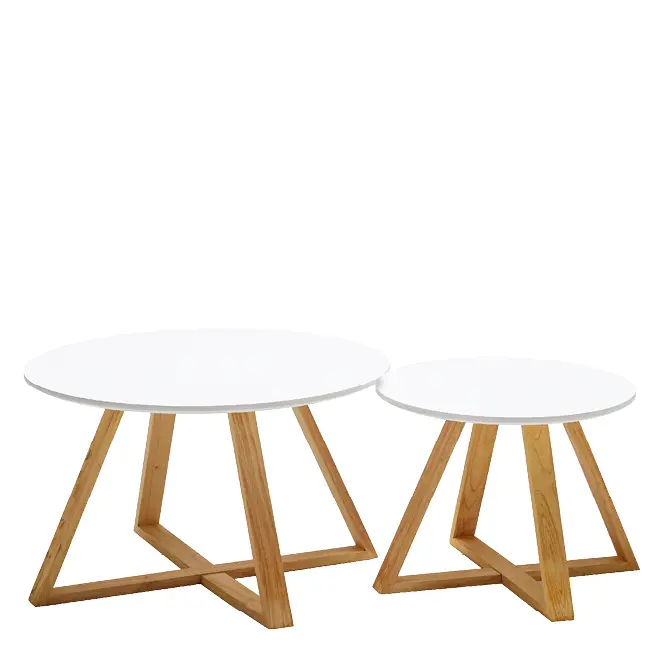 CROSS - 2 set konferenčních stolků, bílá vrchní deska, nohy buk