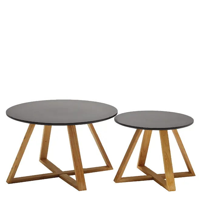 CROSS - 2 set konferenčních stolků, černá vrchní deska, nohy buk