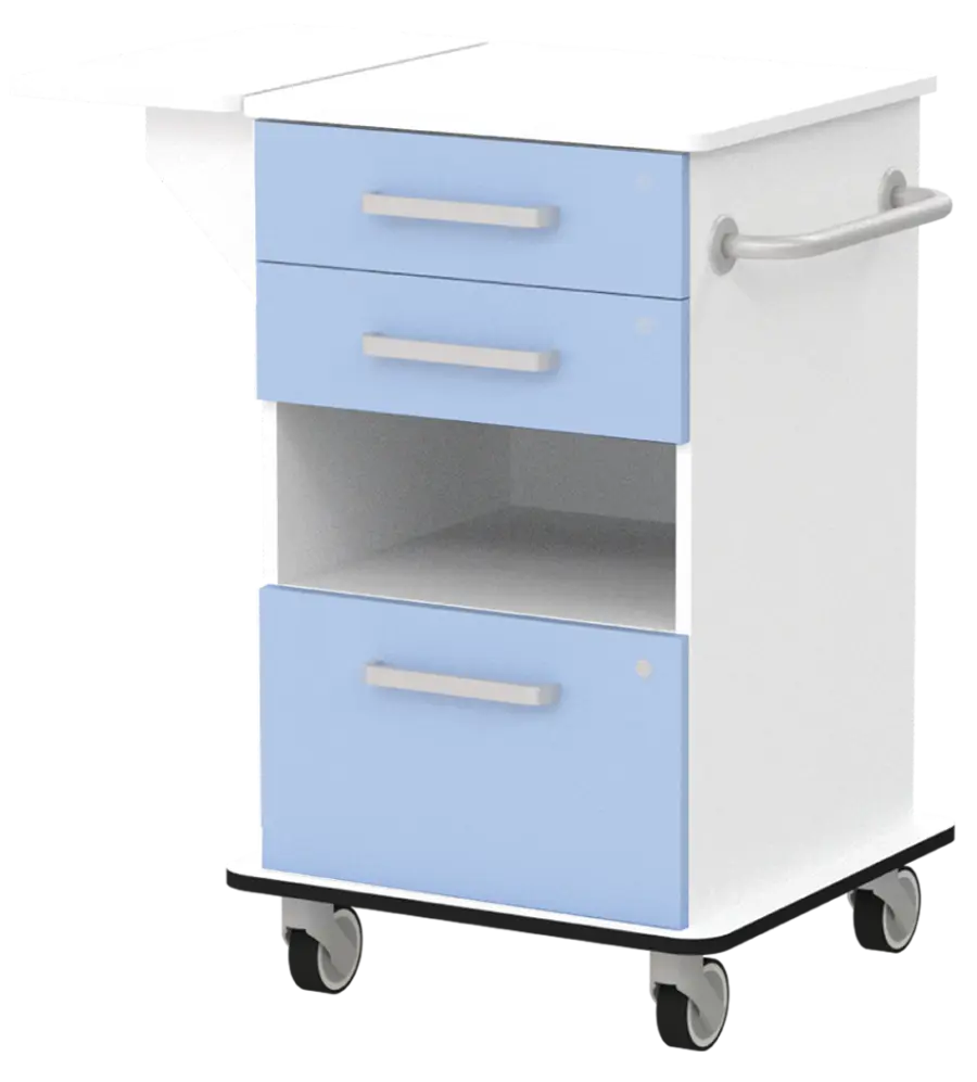 VIZITA 02 N mobilní vozík vizitový, korpus bílý, čílka blankyt