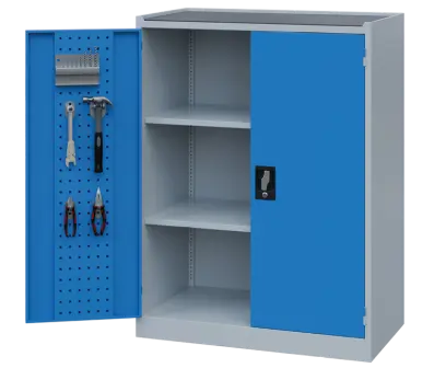 DS - 191 - skříň úložná, 2 police, uzamykatelná, ocel, šedomodrá