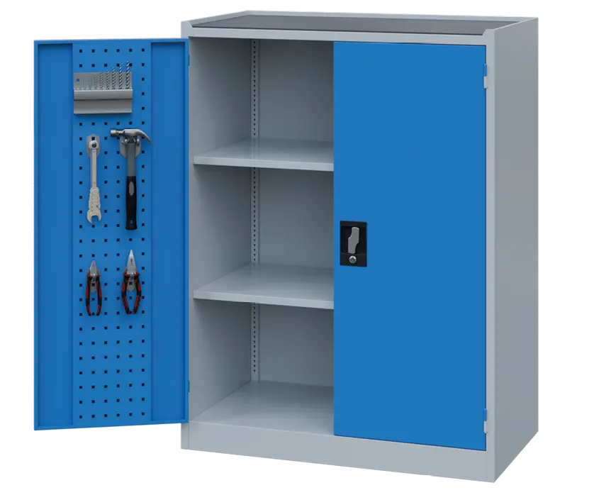 DS - 191 - skříň úložná, 2 police, uzamykatelná, ocel, šedomodrá