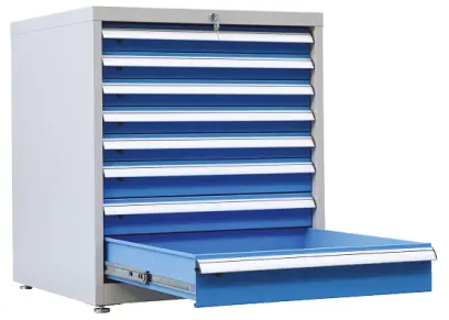 DSZ - 408 - skříň úložná, 8 zásuvek, ocel, šedomodrá