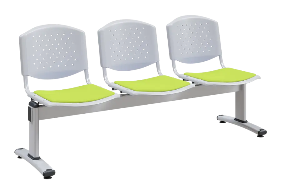 ARIZONA-3, plastová lavice do čekárny, 3-sedák, zelená, kostra stříbrná