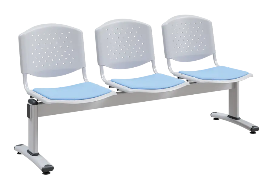 ARIZONA-3, plastová lavice do čekárny, 3-sedák, modrá, kostra stříbrná