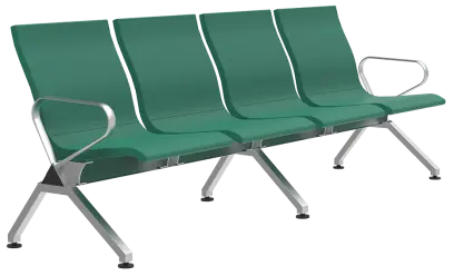 SPACE - 4, polyuretanová lavice do čekárny, 4-sedák, zelená, kostra stříbrná