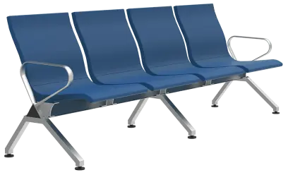 SPACE - 4, polyuretanová lavice do čekárny, 4-sedák, modrá, kostra stříbrná