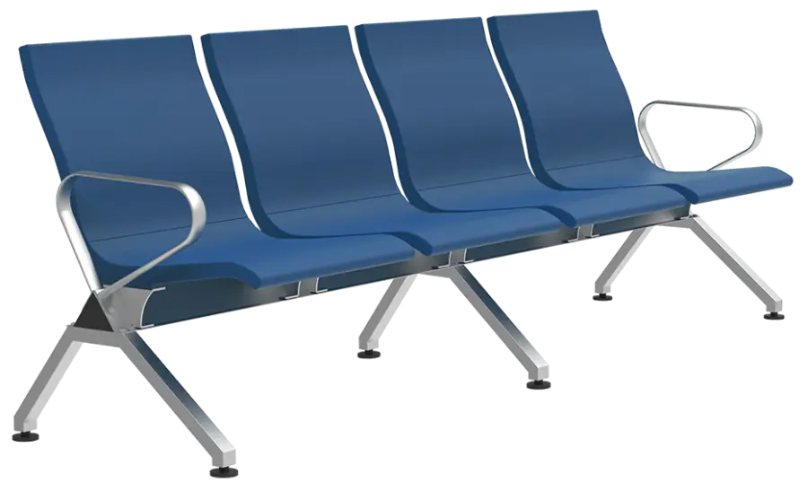 SPACE - 4, polyuretanová lavice do čekárny, 4-sedák, modrá, kostra stříbrná