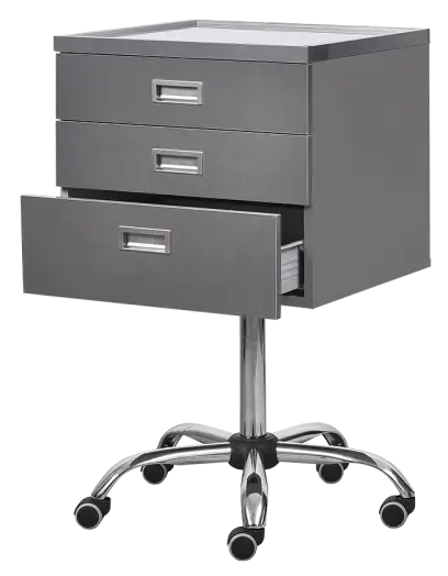 DENTAL N3, asistenční vozík, šedý korpus, čílka tm. šedá
