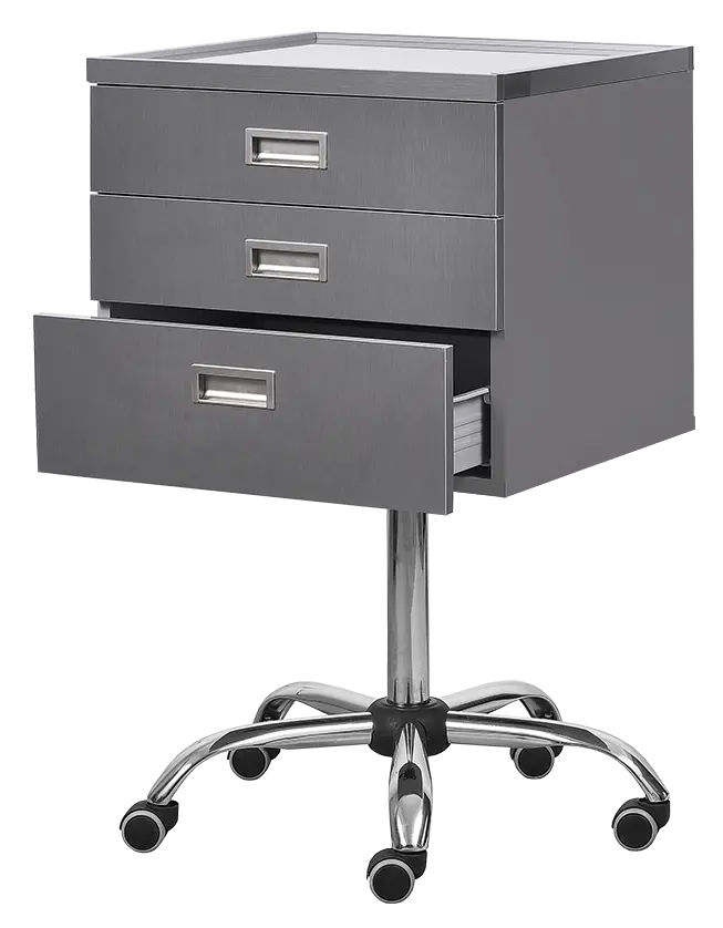 DENTAL N3, asistenční vozík, šedý korpus, čílka tm. šedá