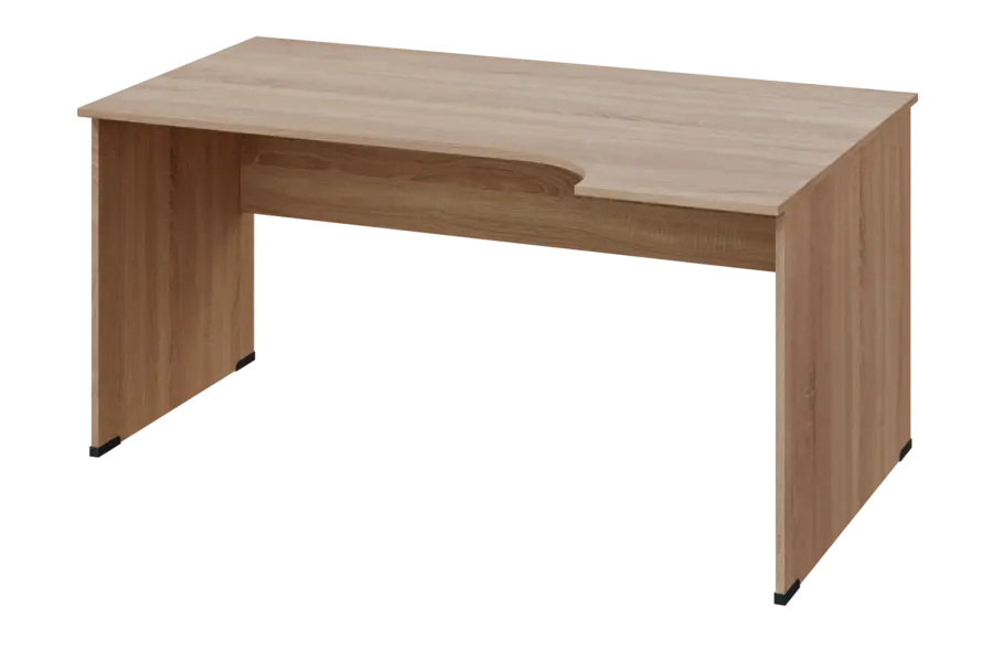 ERL 28 - 164 stůl kancelářský, rohový, pravý, dřevěná podnož, deska 25 mm, široký 1600 mm, dub bardolino