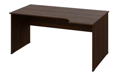 ERL 28 - 164 stůl kancelářský, rohový, pravý, dřevěná podnož, deska 25 mm, široký 1600 mm, ořech královský