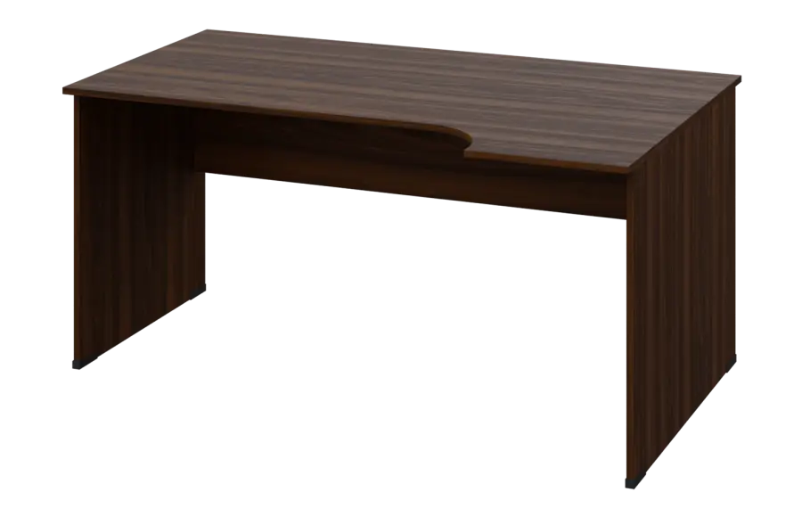 ERL 28 - 164 stůl kancelářský, rohový, pravý, dřevěná podnož, deska 25 mm, široký 1600 mm, ořech královský