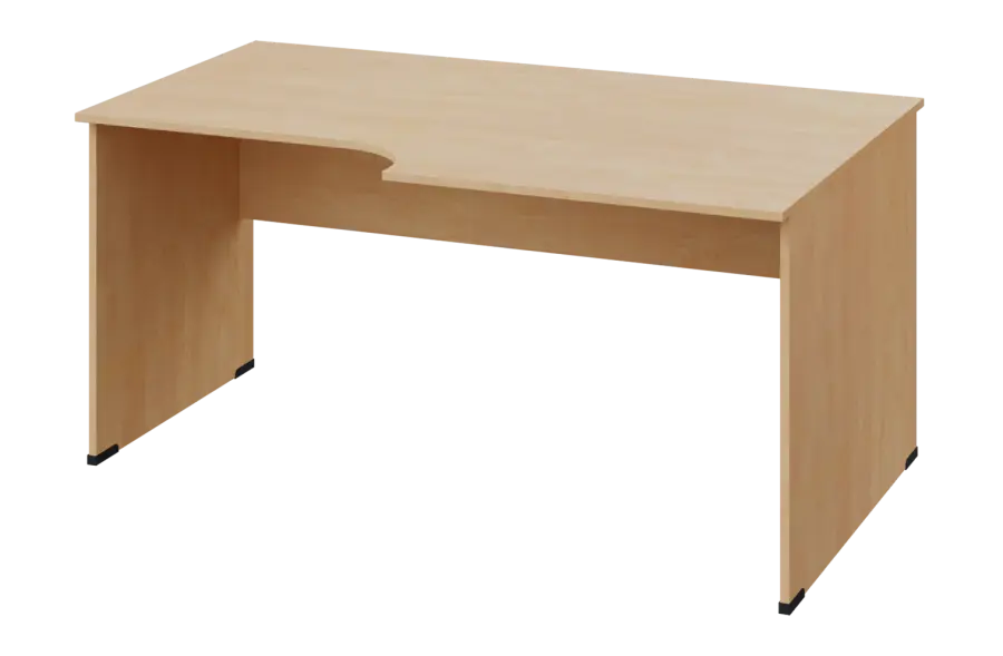ERL 28 - 168 stůl kancelářský, rohový, pravý, dřevěná podnož, deska 25 mm, široký 1600 mm, bříza světlá
