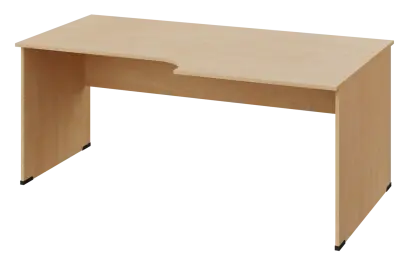 ERL 28 - 188 stůl kancelářský, rohový, pravý, dřevěná podnož, deska 25 mm, široký 1800 mm, bříza světlá