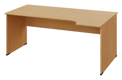 ERL 28 - 184 stůl kancelářský, rohový, pravý, dřevěná podnož, deska 25 mm, široký 1800 mm, javor horský