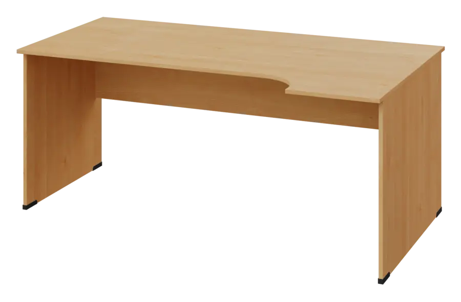ERL 28 - 184 stůl kancelářský, rohový, pravý, dřevěná podnož, deska 25 mm, široký 1800 mm, javor horský