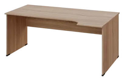 ERL 28 - 184 stůl kancelářský, rohový, pravý, dřevěná podnož, deska 25 mm, široký 1800 mm, dub bardolino