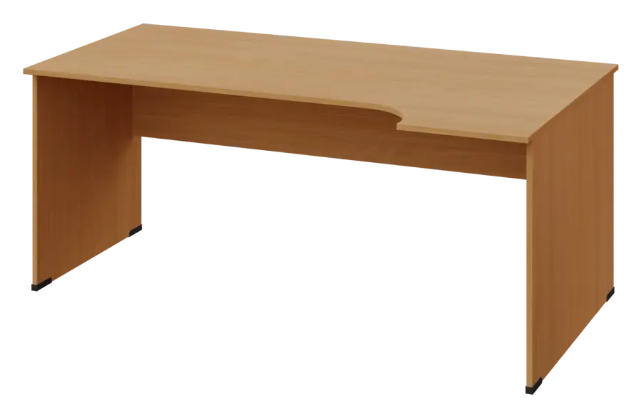 ERL 28 - 184 stůl kancelářský, rohový, pravý, dřevěná podnož, deska 25 mm, široký 1800 mm, buk royal