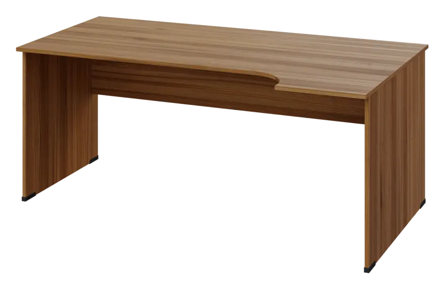 ERL 28 - 184 stůl kancelářský, rohový, pravý, dřevěná podnož, deska 25 mm, široký 1800 mm, ořech světlý