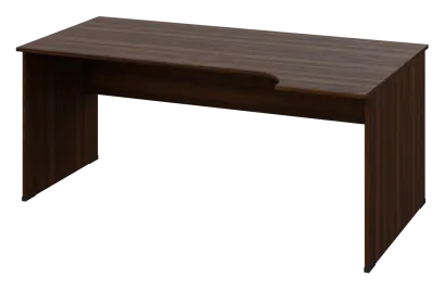ERL 28 - 184 stůl kancelářský, rohový, pravý, dřevěná podnož, deska 25 mm, široký 1800 mm, ořech královský