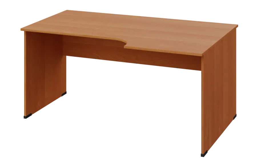 ERL 28 - 166 stůl kancelářský, rohový, pravý, dřevěná podnož, deska 25 mm, široký 1600 mm, olše jantar