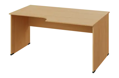 ERL 28 - 168 stůl kancelářský, rohový, pravý, dřevěná podnož, deska 25 mm, široký 1600 mm, javor horský