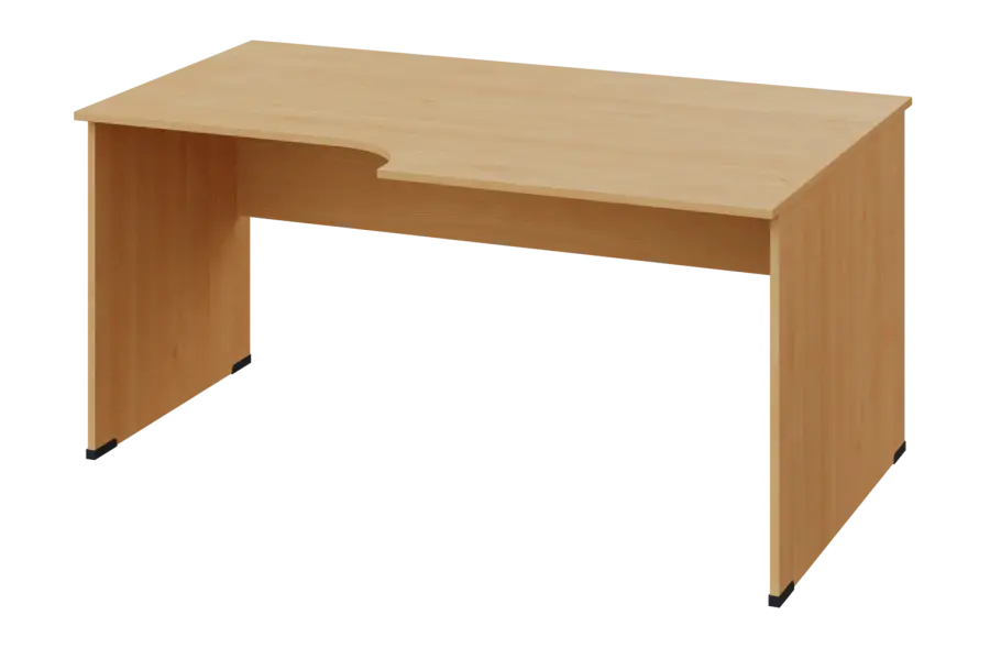 ERL 28 - 168 stůl kancelářský, rohový, pravý, dřevěná podnož, deska 25 mm, široký 1600 mm, javor horský