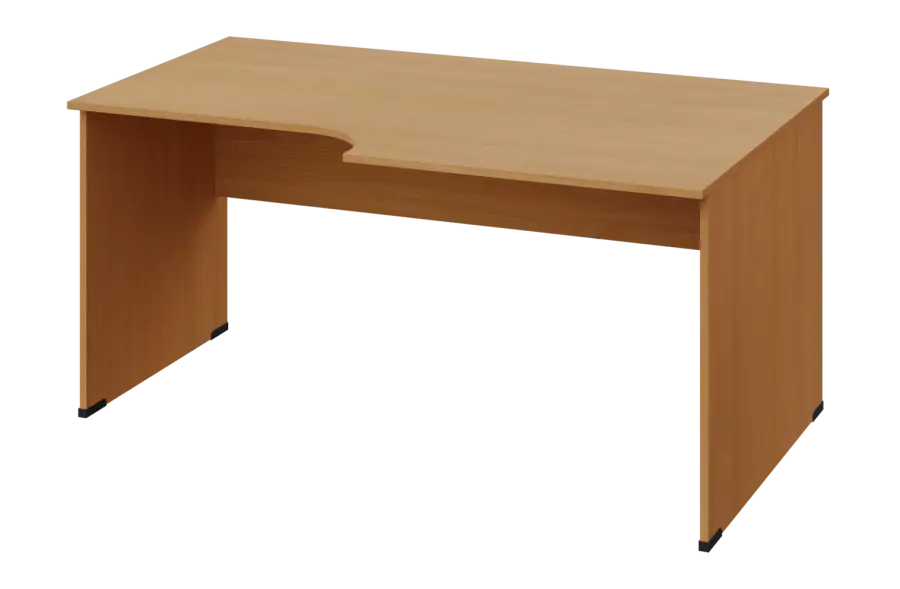 ERL 28 - 168 stůl kancelářský, rohový, pravý, dřevěná podnož, deska 25 mm, široký 1600 mm, buk royal