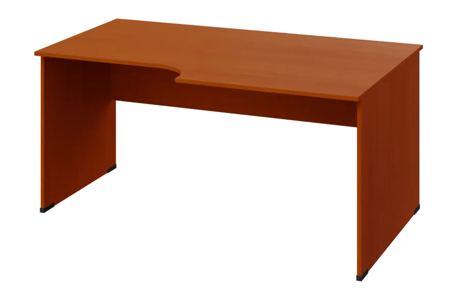 ERL 28 - 168 stůl kancelářský, rohový, pravý, dřevěná podnož, deska 25 mm, široký 1600 mm, třešeň šumavská