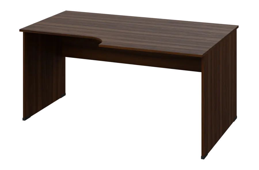 ERL 28 - 168 stůl kancelářský, rohový, pravý, dřevěná podnož, deska 25 mm, široký 1600 mm, ořech královský