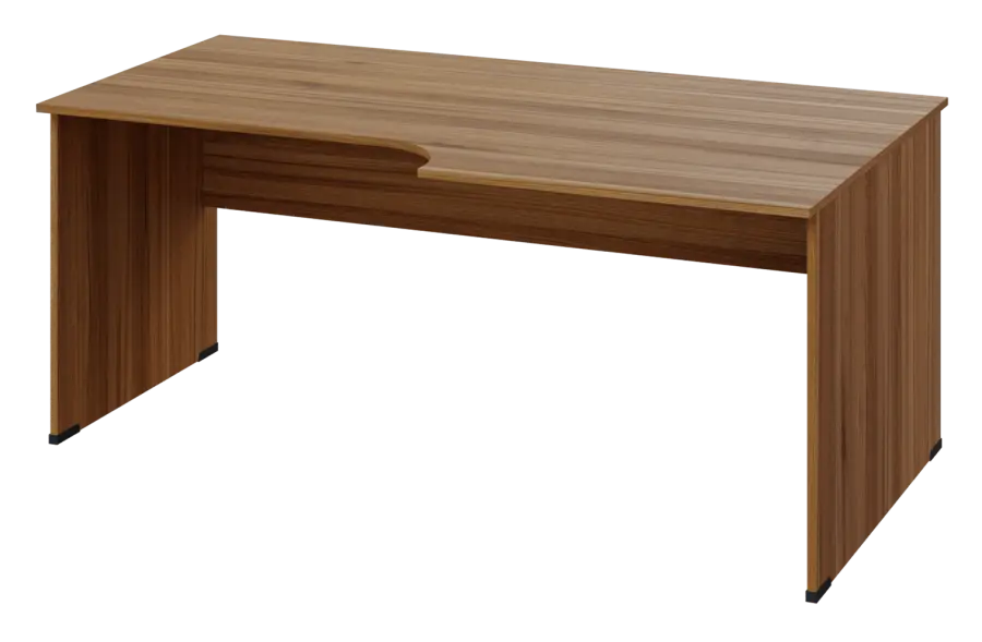 ERL 28 - 188 stůl kancelářský, rohový, pravý, dřevěná podnož, deska 25 mm, široký 1800 mm, ořech světlý