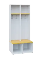 SOB - 180 - 80 šatní skříň s botníkem, otevřená, 1800x800x300/600 mm, korpus bílá, police žlutá odio