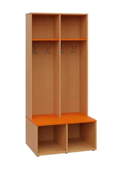 SOB - 180 - 80 šatní skříň s botníkem, otevřená, 1800x800x300/600 mm, korpus buk royal, police pomer