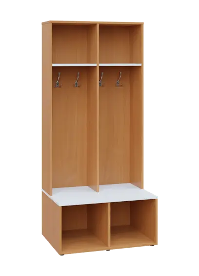 SOB - 180 - 80 šatní skříň s botníkem, otevřená, 1800x800x300/600 mm, korpus buk royal, police bílá