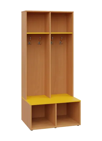 SOB - 180 - 80 šatní skříň s botníkem, otevřená, 1800x800x300/600 mm, korpus buk royal, police žlutá