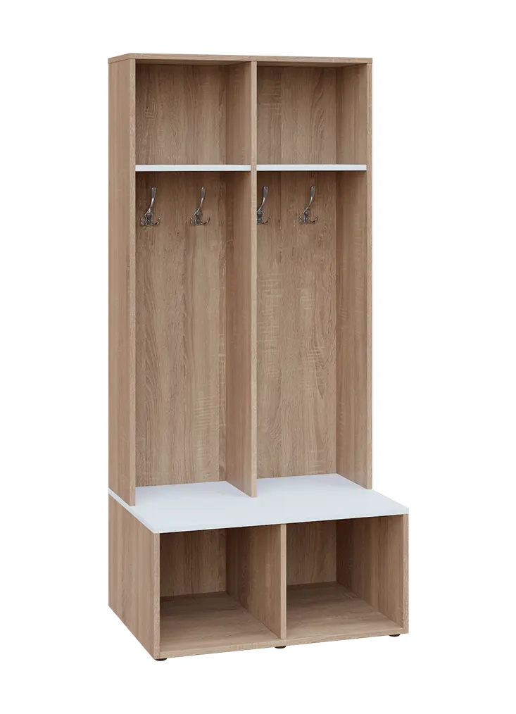 SOB - 180 - 80 šatní skříň s botníkem, otevřená, 1800x800x300/600 mm, korpus dub bardolino, police bílá