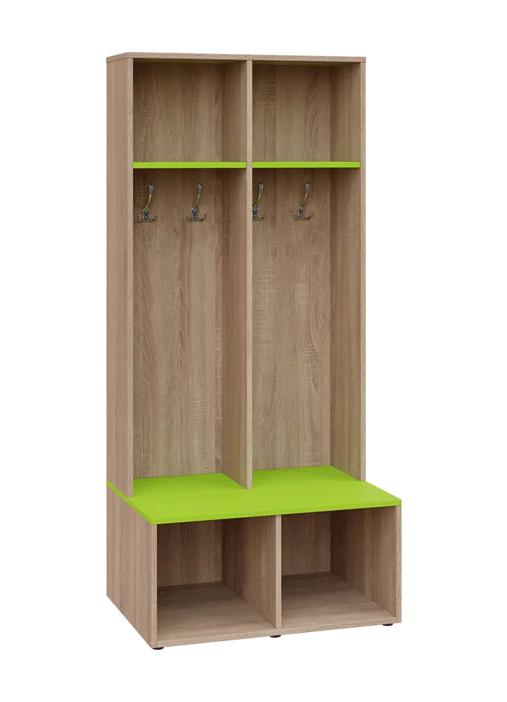 SOB - 180 - 80 šatní skříň s botníkem, otevřená, 1800x800x300/600 mm, korpus dub bardolino, police jarní zeleň