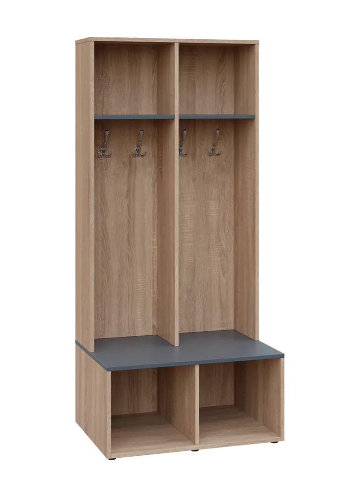SOB - 180 - 80 šatní skříň s botníkem, otevřená, 1800x800x300/600 mm, korpus dub bardolino, police antracit