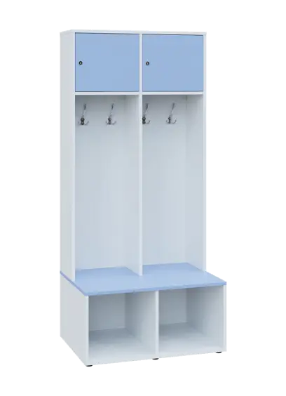SZB - 180 - 80 šatní skříň s botníkem, 2-dvéřová, 1800x800x300/600 mm, korpus bílá, dvířka/police bl