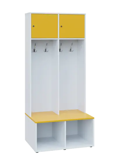 SZB - 180 - 80 šatní skříň s botníkem, 2-dvéřová, 1800x800x300/600 mm, korpus bílá, dvířka/police žl