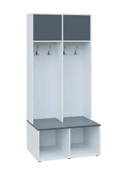 SZB - 180 - 80 šatní skříň s botníkem, 2-dvéřová, 1800x800x300/600 mm, korpus bílá, dvířka/police an