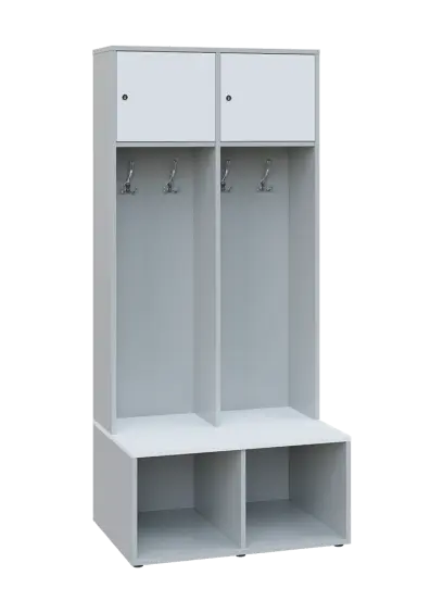 SZB - 180 - 80 šatní skříň s botníkem, 2-dvéřová, 1800x800x300/600 mm, korpus šedá, dvířka/police bí