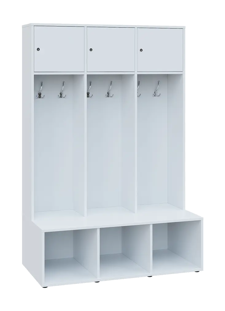 SZB - 180 - 120 šatní skříň s botníkem, 3-dvéřová, 1800x1200x300/600 mm, bílá