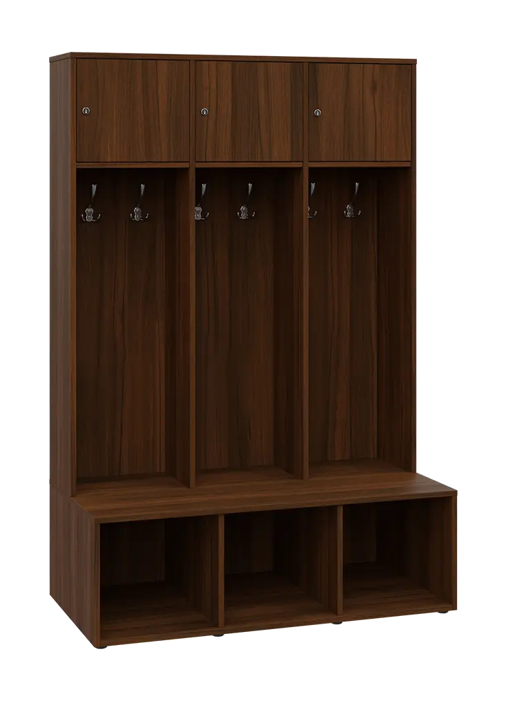 SZB - 180 - 120 šatní skříň s botníkem, 3-dvéřová, 1800x1200x300/600 mm, ořech královský